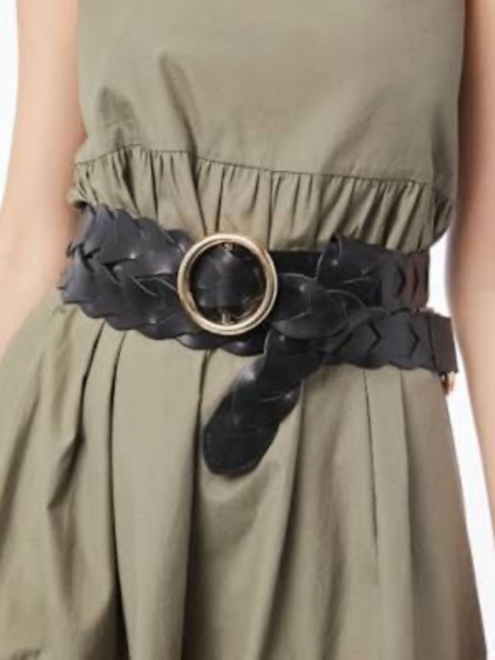 Frame The Double-Wrap Belt Black Braided Leather Gold Hardware O-Rings NWOT Sz M